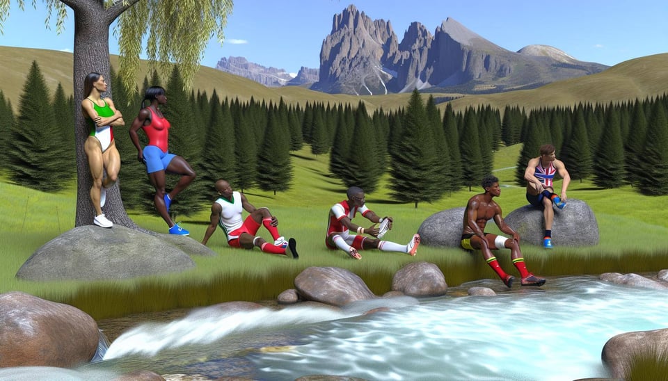 group of athletes relaxing beside nature