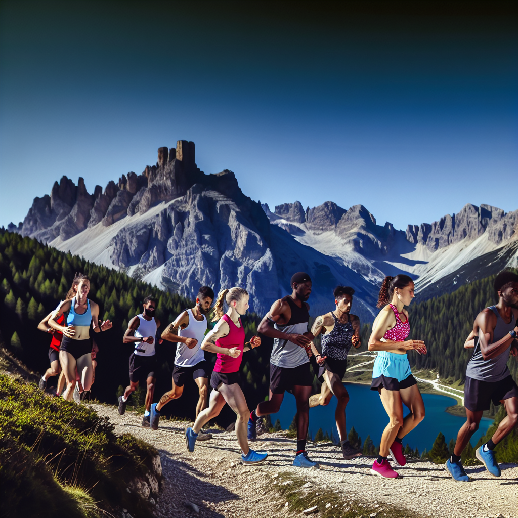 A group of elite athletes running on a high-altitu