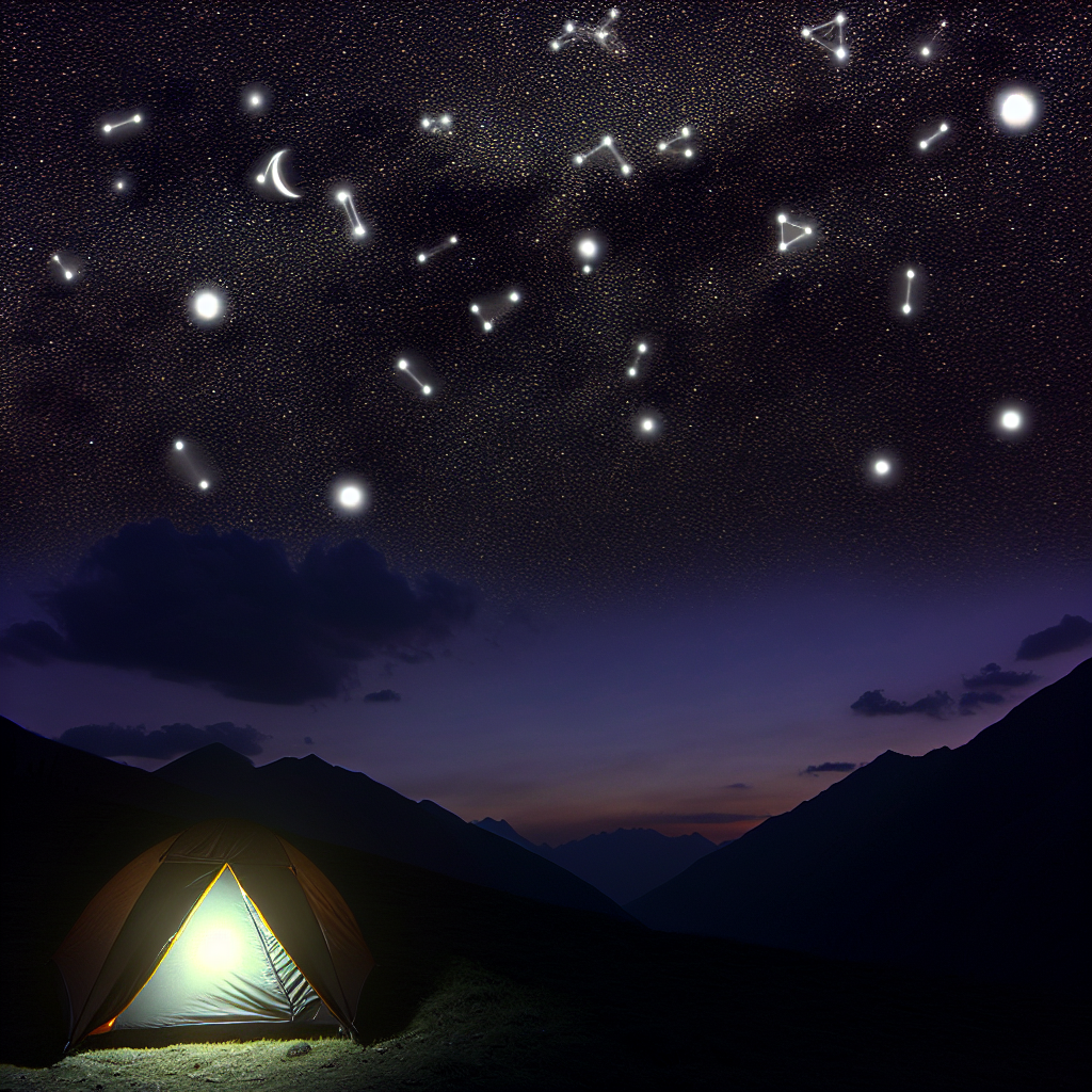 A serene nighttime image of a tent under a starlit